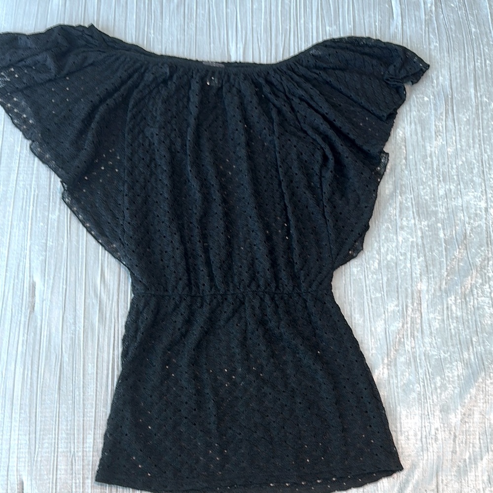 ELIF Black Off The Shoulder Crotcher Tunic Cover Up